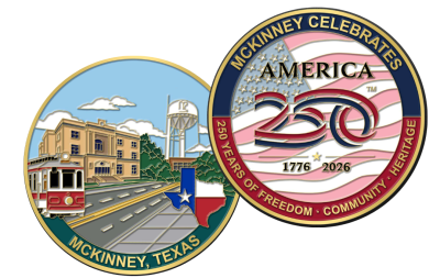 McKinney and America 250 themed challenge coin collectible