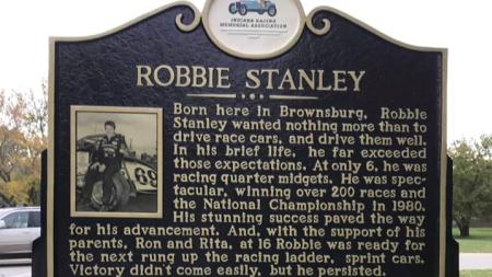 Robbie Stanley Indiana Racing Memorial Association marker (Photo courtesy of the Indiana Racing Memorial Association)