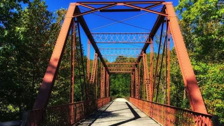The truss bridge at McCloud Nature Park spans Big Walnut Creek. (Photo by Jessie Blessing)