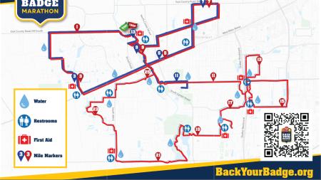 Map of the Back Your Badge Mini and Full Marathon courses.