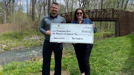 PFOHC Executive Director Katy Cummings presents a grant to Brownsburg Parks & Recreation