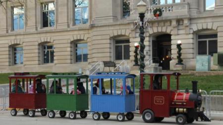 The trackless train at Christmas on the Square