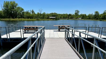 An ADA-accessible dock on the large pond at W.S. Gibbs Memorial Park allows everyone to enjoy the view and, beginning in 2023, to fish from it.