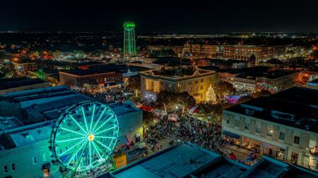 Downtown McKinney aerial view during Home for the Holidays