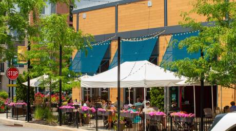 Outdoor dining during the Green Phase of COVID 19 July 2020 at the KOP Town Center