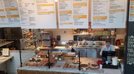 Founding Farmers First Bake Cafe, located on the first floor of the restaurant, features fresh-baked donuts and artisan coffee.