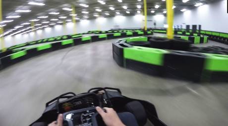 Throwing the kart into the corner at Speed Raceway Horsham