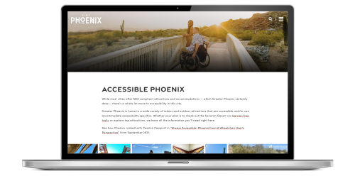 A screenshot of Visit Phoenix's website describing the accessible activities in the city