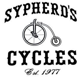 Black and white logo that says "Sypherd's Cycles Est. 1977" with a drawing of an old-school bicycle in the middle.