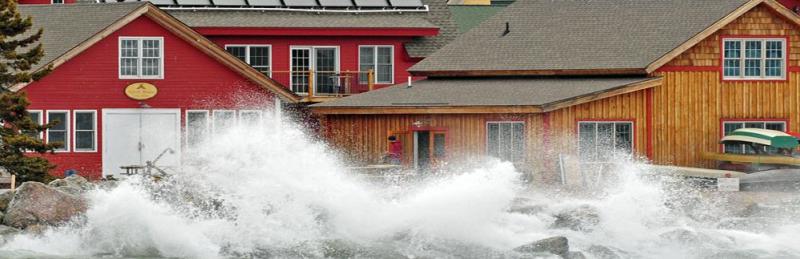Waves knocking on North House Folk School door (Cathy Gray-Anderson photo)
