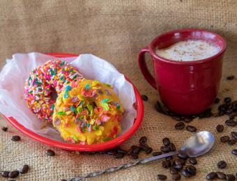 DonutWhole. Donuts and cup of coffee