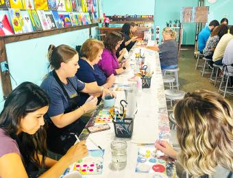 Schedule a private pottery party for kids or adults at our East location.