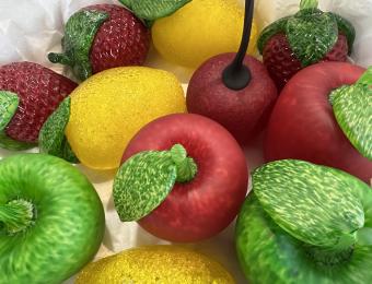 Glass fruit designed by Danny Polk. You can find these pieces and more of his creations at Karg Art Glass.