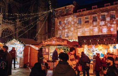 Bath Christmas Market stalls in Abbey Courtyard