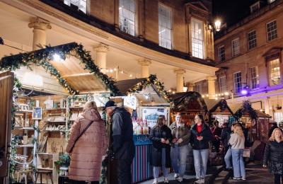 Bath Christmas Market stalls on Stall Street