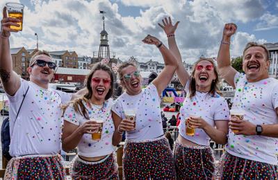 Fans enjoying a beer at Rugby World Cup Fan Zone in Bristol