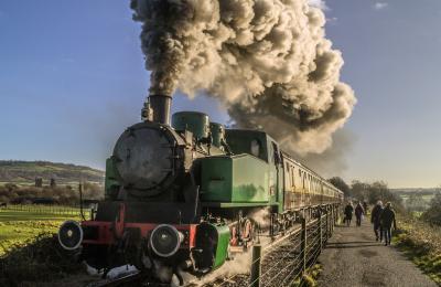 Closeup shot of a steam train on the track at Avon Valley Railway near Bristol - credit Avon Valley Railway