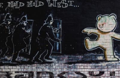 Banksy's Mild Mild West mural in Stokes Croft, Bristol - credit Morgane Bigault