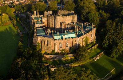 An aerial shot of Berkeley Castle near Bristol - credit Nick Turner