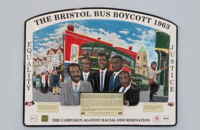 A plaque commemorating the Bristol Bus Boycott of 1963 on display at Bristol Bus & Coach Station