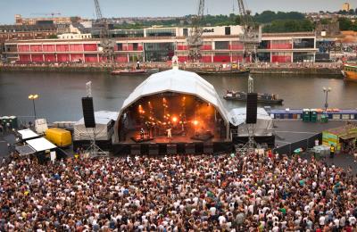 An aerial view of the crowd and stage at Bristol Sounds - Credit Crosstown Concerts