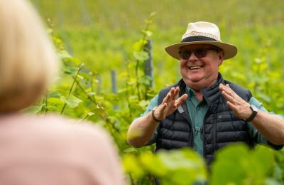 Man in vineyard at Aldwick Estate in North Somerset, near Bristol - credit Visit West