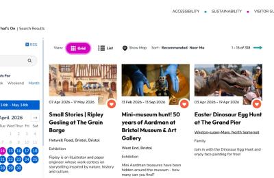 Screenshot of events on website