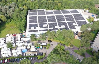 Solar panels on the roof of Bottleyard Studios