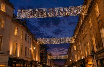 Christmas light above a street in Bath