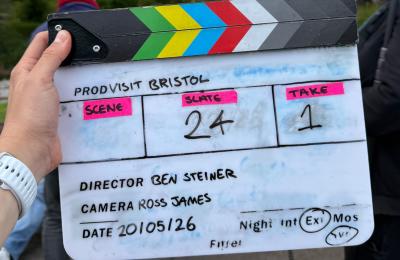 A film clapper board with Visit Bristol and the number 24 written on it
