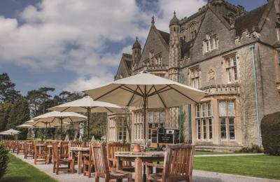 De vere Tortworth Court near Bristol exterior with outdoor bar and seating in garden - credit De vere Tortworth Court