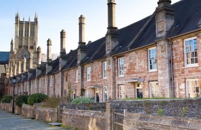 Vicars' Close and Wells Cathedral in the City of Wells
