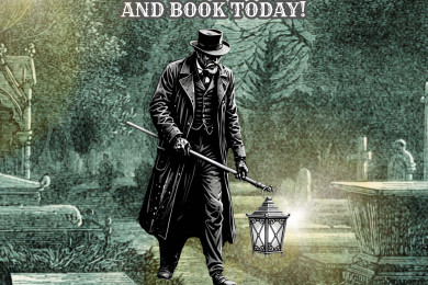 Guided cemetery tour at Ferndale Cemetery, Ferndale, California, featuring historical narratives.