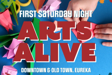 Indoor art exhibition during Arts Alive event in Eureka, Humboldt County, California.