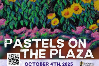 Artists creating pastel artwork at Pastels on the Plaza in Arcata, California.