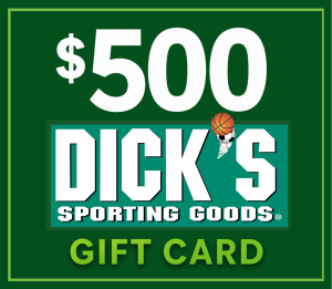 A green graphic that says $500 Dick's Sporting Goods Gift Card.