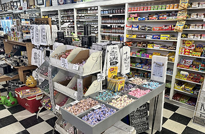 Selma General Store featuring loads of old-fashioned candy and other country goods, like hand towels, locally made sauces, and local products.