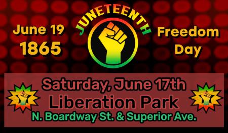Promotional graphic for the Dayton Juneteenth Celebration taking place June 17 at Liberation Park