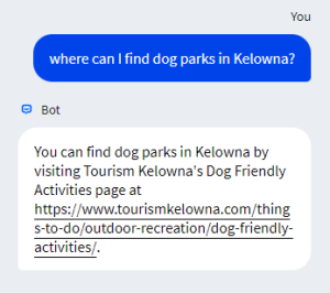 KAITI response to "where can I find dog parks"