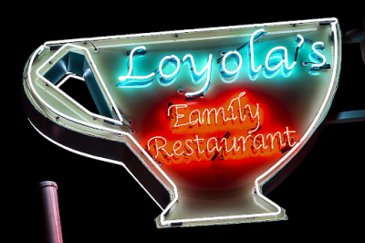 Neon sign for Loyola's Family Restaurant.