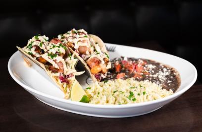 A plate of food from Red Door Woodfired Grill.