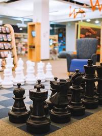 Giant chess set in Laramie County Library children's floor