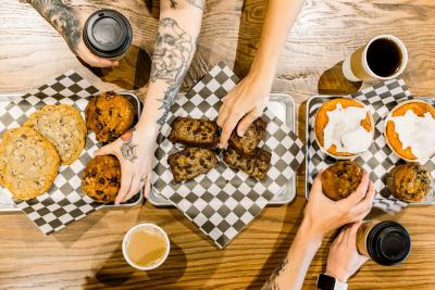 Food and Coffee from Goat Kick Coffee on a table