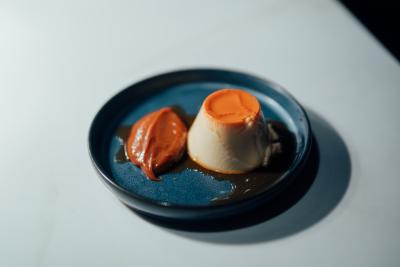 Flan served on a plate