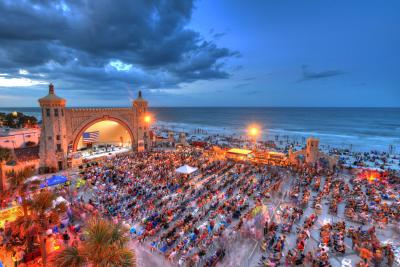 The crowd-filled oceanfront Daytona Beach Bandshell