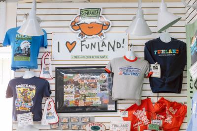Merchandise that says "I Love Funland," at Funland in Rehoboth Beach, Delaware.