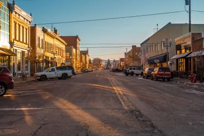 golden sunrise on downtown
