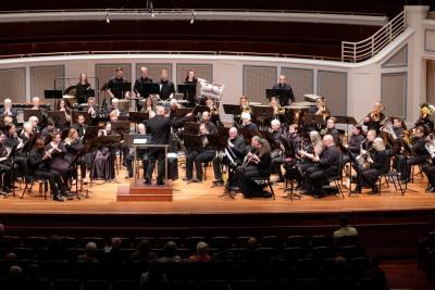 The Indiana Wind Symphony will perform their holiday show on Wednesday, December 9 at 7 pm as part of the Morgan County Community Concerts Series. Photo shows an image of the symphony during a performance.
