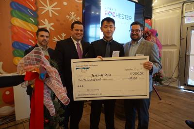Rochester Hotel Association Scholarship Jeremy Wu Pictured with Hotel Association representatives