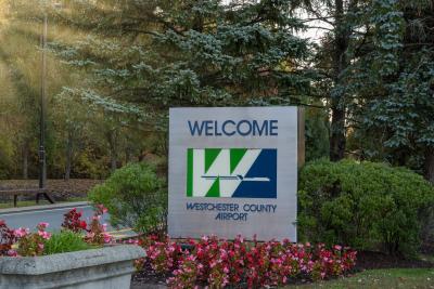 The entrance sign to Westchester County Airport.
